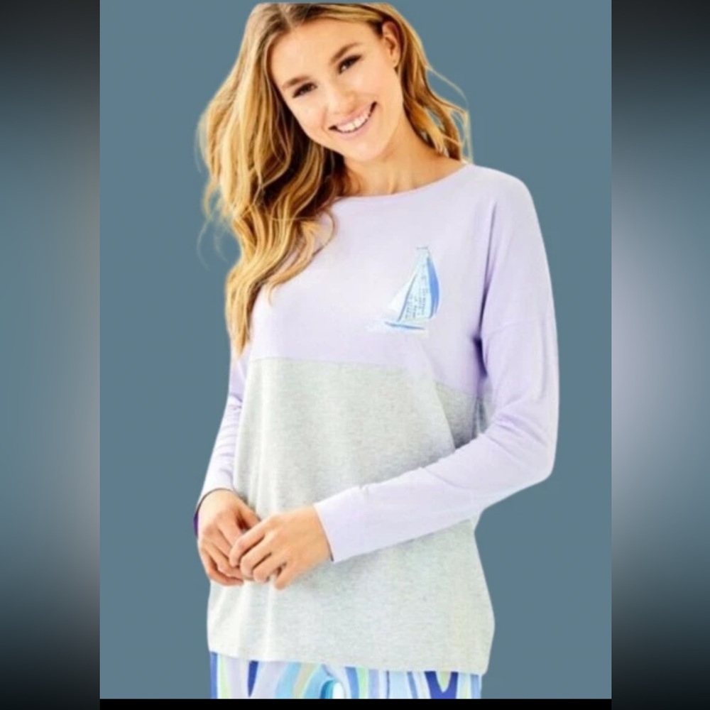 Lilly Pulitzer Finn Long Sleeve Tee T-Shirt in Aboat Time‎ Size X-SMALL